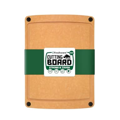 Freshware Wood Cutting Board for Kitchen, Juice Groove, Non-Slip Silicone Feet, Dishwasher Safe, Medium, 12" x 9", Natural