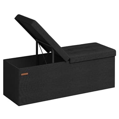 SONGMICS Mazie Collection - 43 Inches Storage Ottoman, Foldable Storage Bench with Flipping Lid, 660 lb Load Capacity, for Entryway, Living Room, Bedroom, Ink Black ULSF076B01