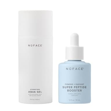 NuFACE Home & Away Bundle - Aqua Gel & Super Peptide Booster Face Serum - Microcurrent Gel Activator & Skin Firming Peptide Serum - IonPlex Tech Enhances NuFACE Device Results - 2 Ct (3.3 oz & 1 oz)