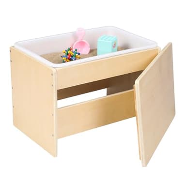 DoubleFill Wooden Sand and Water Table with Lid and White Plastic Bin for Toddler, Learning Tray for Picnic, Classroom and Backyard, Ages 3-5