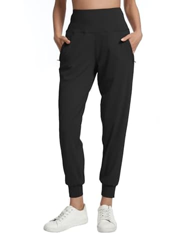 Rrosseyz Joggers for Women with Zipper Pockets Lightweight High Waisted Athletic Pants for Travel Lounge Workout(Black,L)