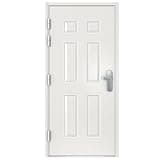 VIZ-PRO Quick Mount Steel Security Door with Frame and Hardware, 6 Panel White Left Side-Hinged Outward, 29" Door Slab