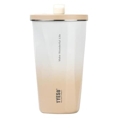 TYESO Travel Coffee Mug Tumbler with Lid and Retractable Straw | Insulated Stainless Steel Cold Brew Iced Coffee Cup Thermos | Gifts for Women Men Him Her | Voyager Collection | 20oz (Beige Gradient)