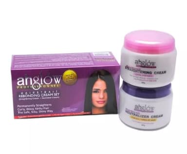 XL AHGLOW Hair Straightening & Rebonding Set with Keratin Relaxer. Complete System that Straightens Wavy, Curly, Frizzy Hair the Smooth, Silky, Shiny Way! 480gm Neutralizer and Straightening Creams