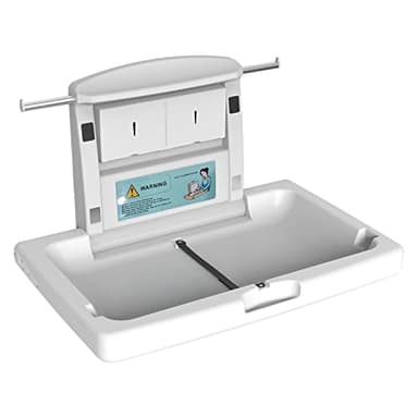 PLUSSEN Baby Changing Station Wall Mounted, Fold Down Commercial Horizontal Baby Changing Table with Safety Strap, Storage Box, Hanging Rod, Horizontal-X1001
