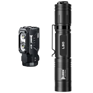 WUBEN E7 1800 Lumen Rechargeable Mini Flashlight with Magnet Bundle L50 Tactical Flashlight, 1200 High Lumens Flashlight Rechargeable, LED Flash Light IP68 Waterproof with 5 Mode