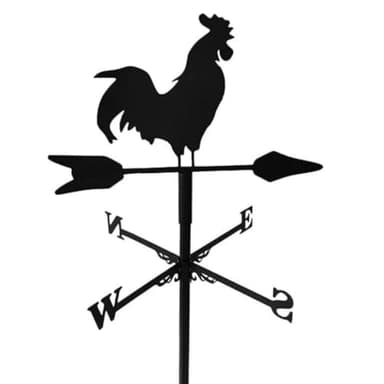 FJXQTCXD Rooster Weathervane Silhouette Art Black Metal Cock Wind Vanes Indicator Kit Outdoor Bracket for Garden Roof Yard Building (A)