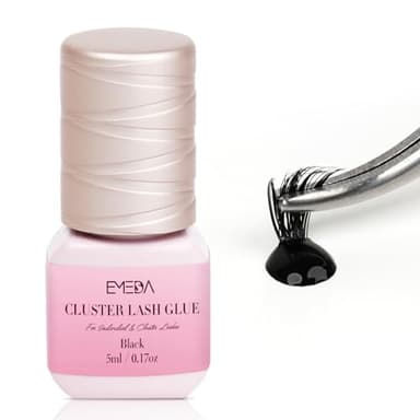 Sensitive Open Eyes Lash Cluster Glue 3s Strong Hold Long Lasting for 2 Weeks, Waterproof Eyelash Adhesive for Sensitive Eyes & DIY Individual & Clusters & Semi-Permanent Lash Extensions (5ml Black)