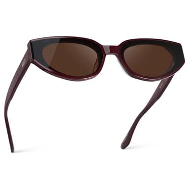 WearMe Pro – Women’s Narrow Cat-Eye Sunglasses: Acetate Frame and Anti-Reflective Lenses (Black Cherry Red/Dark Brown Lens)