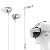 Geekria VR Headset Audio Cable Compatible with Meta Quest 3, Short Earbuds with S/M/L Size Ear Tips, 3.5 mm Aux 360 Degree Sound Earphone (Silver)