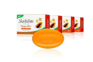 SkinWhite Papaya Glow Whitening Soap 125g (Pack of 4) - Dark Spot Remover, Brightening Cleansing Bar with natural Papaya, Calamansi, Vitamin E and 3X Milk – Boosts Overall Skin Appearance.