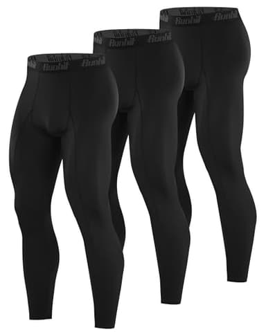 Runhit 3 Pack Compression Pants Men Running Tights Workout Leggings Athletic Base Layer Pants for Sports Basketball Black M
