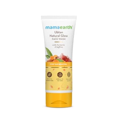 Mamaearth Ubtan De Tan Face Wash | Helps Reduce Tanning & Sun Damage | Gently Cleanses Dirt & Excess Oil | Enriched with Turmeric & Saffron | 3.38 Fl Oz (100ml)