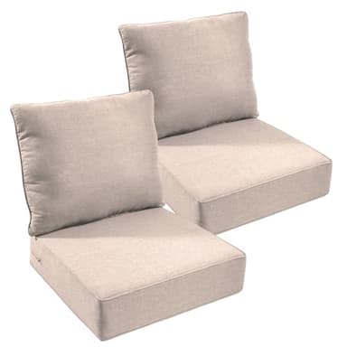 Outdoor Chair Cushions, 6 inch Thick Seat Cushion for Outdoor Furniture, Waterproof 22x24 Patio Furniture Cushions, Patio Couch Cushions Replacement, Include 2 Back & 2 Seat Cushion, Thick/Beige