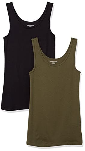 Amazon Essentials Women's Slim-Fit Tank Top, Pack of 2, Black/Olive, X-Large