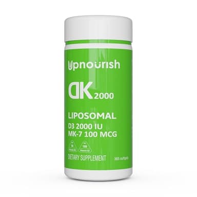 UpNourish Liposomal Vitamin D3 K2 2000 IU with K2 MK-7 100 mcg - 365 Vitamin D3 k2 (Vitamina D3 con K2) Mini Softgels with Organic Coconut Oil - Easy to Swallow K2 D3 Vitamin Supplement