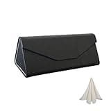 BULUMIOO Black Triangular Foldable Portable Glasses Case with Magnetic Closure, Made of Upgrade Leather and Metal Foil, Provides Soft Touch and Sturdy Protection, Takes up Less Space