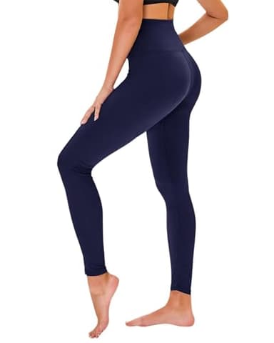 High Waisted Leggings for Women - No See Through Tummy Novelty Workout Yoga Pants with Pockets Reg & Plus Navy Blue