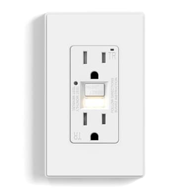 ELEGRP GFCI Outlet w/Nightlight, 15 Amp Self-Test GFI Electrical Outlet, Thinner Design, Tamper Resistant GFCI Receptacle, Ground Fault Receptacle w/Wall Plate, UL Listed, Matte White, 1 Pack