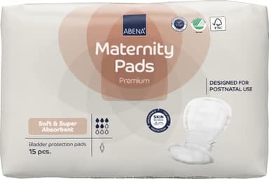 Abena Premium Maternity Pads for Postpartum and After-Delivery Incontinence, Super Absorption, Soft Disposable Pads - 15 Count