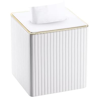 KINGFOM Tissue Box Cover, PU Leather Square Tissue Box Holder for Kleenexs with Magnetic Bottom Cover for Facial Tissues/Napkins, Office & Living Room Decor Box White