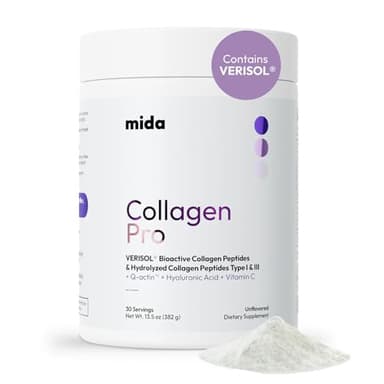 VERISOL® Hydrolyzed Collagen Peptides Type I & III with Vitamin C, Hyaluronic Acid, Biotin, Q-ACTIN® | Unflavored Powder for Smooth Skin, Thick Hair, Strong Nails & Joint Health | 30 Servings