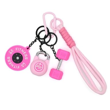 Levesica Dumbbell Keychain set Silicone Gym Keychain with Metal Handle Motivational Girl Gym Accessories Fitness Gifts (pink)