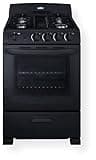Summit Appliance RG2402B 24" Wide Gas Range, Jet Black Finish; Electronic Ignition; 2.9 cu.ft Interior Oven; Push-to-turn Knobs; ADA compliant Design; Standard 3-pronged 115V Cord Included; 4 Burners