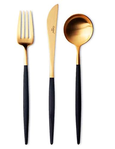 Cutipol GOA Black/Gold Series Home Dinner Flatware Cutlery Set of 3 Pcs, Spoon, Fork, Knife, Professional Cutlery Brand