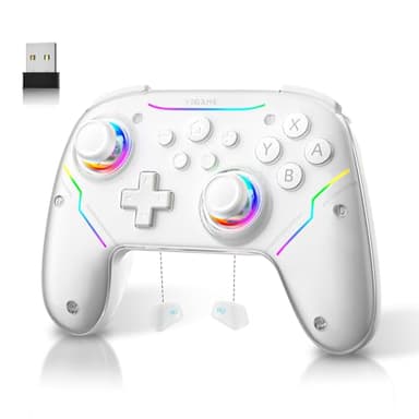 EJGAME Wireless Controller Compatible with Switch/Switch 2/Windows PC/Steam Deck/Android, Switch Pro Controller with Hall Effect Joysticks and Triggers,with USB Bluetooth Adapter for PC (White)