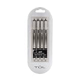 TUL Gel Pens, Retractable, Needle Point, 0.7 mm, Black Barrel, Black Ink, Pack of 4
