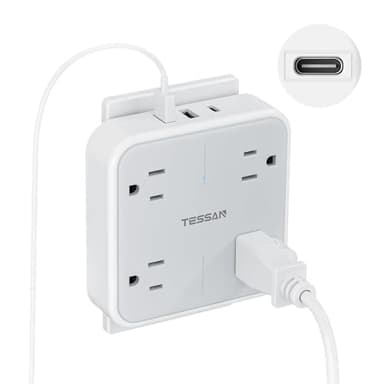 Multi Plug Outlet Extender, TESSAN Surge Protector Splitter with 3 USB (1 USB C Port) Wall Charger, Multiple Expander for Travel, Home, College Dorm Room
