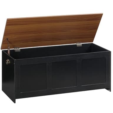 HOOBRO Storage Bench, 43.3" Retro Wooden Storage Chest, Wooden Storage Trunk, Toy Chest with Lift Top, Multifunctional Entryway Organizer, for Entryway, Living Room, Black and Walnut BH411CW01
