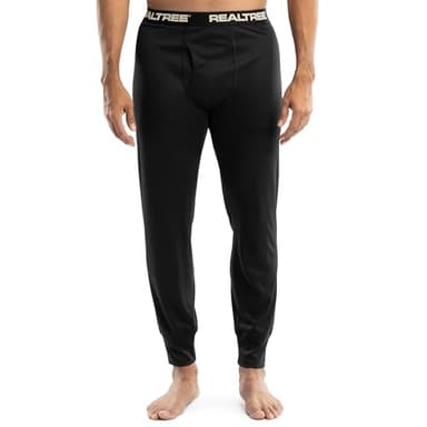 Realtree Men's Polyester Performance Baselayer Thermal Underwear Long Johns Bottom, Black, Large