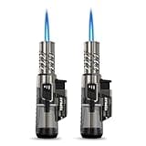 TOPKAY 2 Pack Torch Lighter Windproof Adjustable Jet Flame Butane Lighter Refillable Mini Torch Lighter for Candles Grill BBQ Fireworks Camping (NO PREFILLED)