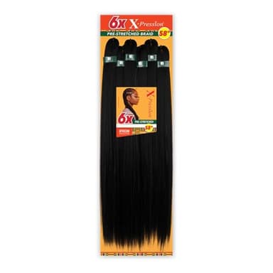 Sensationnel X-pression prestretched braiding hair - 6x braid 58 inch all kanekalon flame retardant synthetic braid for box braids and twists (1B OFFBLACK)