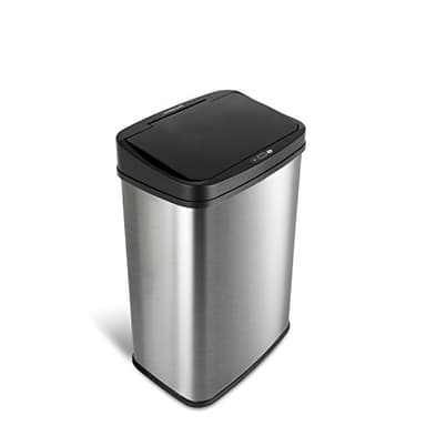 Ninestars Automatic Touchless Infrared Motion Sensor Trash Can, 13 Gal 50L, Stainless Steel Base (Rectangular, Black Lid), Black Trim