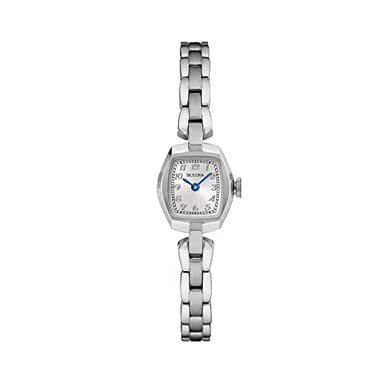 Bulova Ladies' Classic Dress Mini 2-Hand Quartz Watch, Stainless Steel, Arabic Markers, Silver/Blue Accents