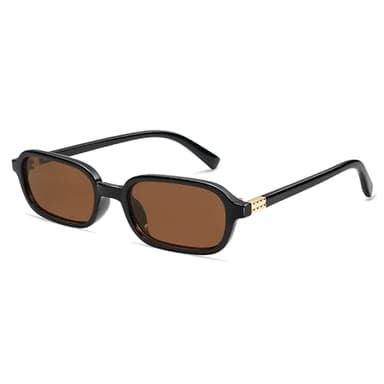 Appassal Retro Rectangular Sunglasses for Women Vintage 2026 Fashion Trendy Funny Small 90s Square Sunnies AP3698 Black/Brown
