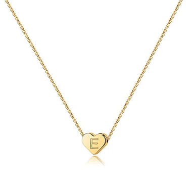 Turandoss Small Initial E Necklace for Girls, Dainty 14K-Gold-Plated Heart Initial Necklaces for Women, Tiny Letter Necklace for Teen Girl Little Girls