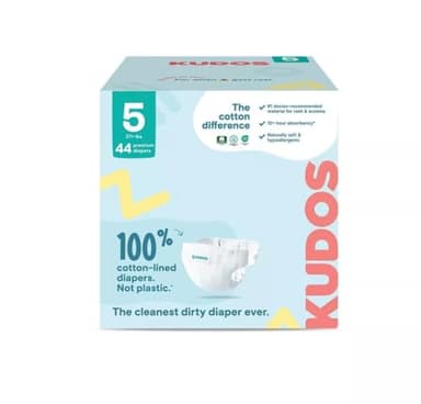 Kudos Chlorine Free Premium Diapers - Cotton-Lined - Size 5, 44 Count, 27+ lbs