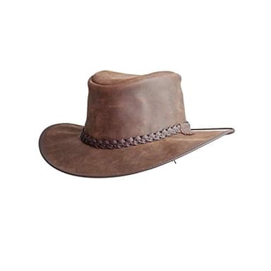 American Hat Makers Crusher Premium Brown Leather Australian Outback Hat for Men and Women, Aussie Australian Western Cowboy Style, UPF50 Wide Brim, Waterproof Oilskin, Crushable and Packable | Large