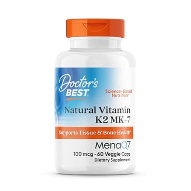 Doctor's Best Natural Vitamin K2 MK7 Supplement for Men & Women - Bone Health Support, 100 mcg Vitamin K-2 MK-7 Capsules with MenaQ7, Calcium Support, Non GMO, Vegan - 60 Veg Caps