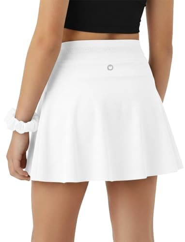 PATPAT Girls Tennis Skirt, 2 in 1 Skort with Bamboo Viscose Shorts & Pocket, Athletic Flowy Kids Uniform for Golf Dance Cheer, Turbo White, US10/M