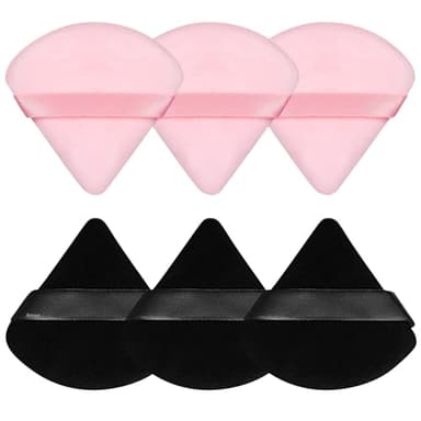 Pimoys 6 Pieces Powder Puff, Face Makeup Sponge Soft Velour Triangle Powder Puffs Beauty Sponge for Loose Powder (Black, Pink)
