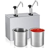 Lasnten Condiment Pump Ketchup Sauce Dispenser 3.7 Quart Stainless Steel Syrup Station Container for Salad Jam Seasoning (3.7 Quart x 2)