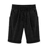 Lulu Dupes Brumuda Shorts Elastic Waist Womens Shorts Big Spring The Deals Womens Bermuda for Summer Pull Up Long Bermuda for Women Thigh Length for Women Black Large