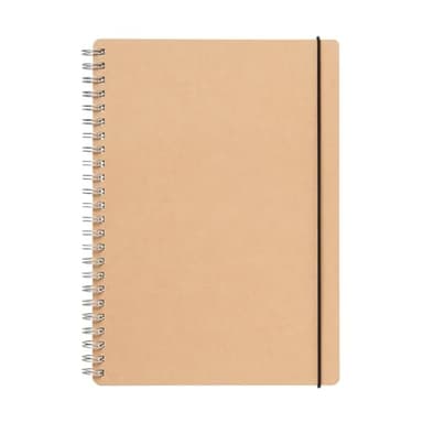 MUJI 無印良品-A5 Double Ring Notebook with Recycled Paper, 70 Sheets, Rubber Band Closure, 148 x 210 mm, Kraft Brown (1, Beige)