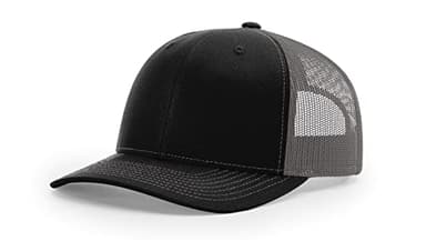 Richardson 112 Trucker Hat Snapback Cap Adjustable Baseball Hat Blank Hat Bulk Hats - Black/Charcoal