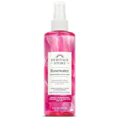 HERITAGE STORE Rosewater - Refreshing Face Mist with Damask Rose, All Skin Types - Hydrating Rose Water Spray for Glowing Skin Care - No Dyes or Alcohol, Hypoallergenic, Vegan, 60-Day Guarantee, 8oz